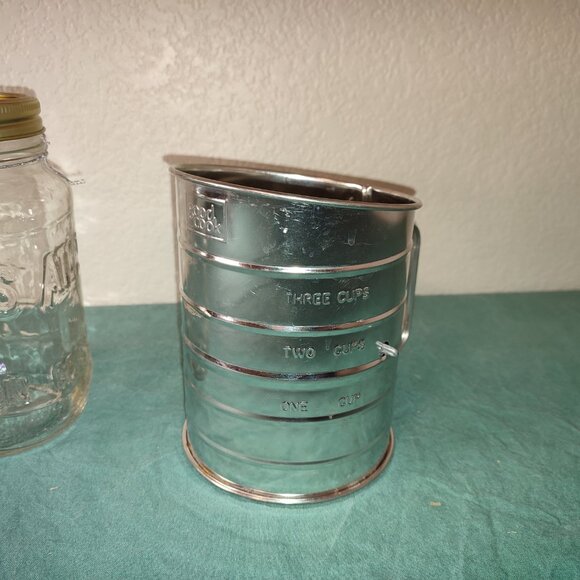Vintage Atlas Mason Jar and Strainer Container w Handle Good Cook granny chic - Picture 5 of 8